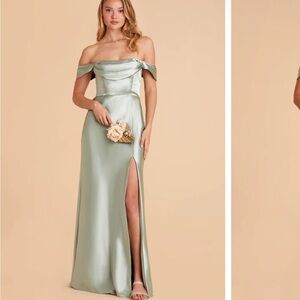 Elegant Satin Bridesmaid Dress in Sage Green